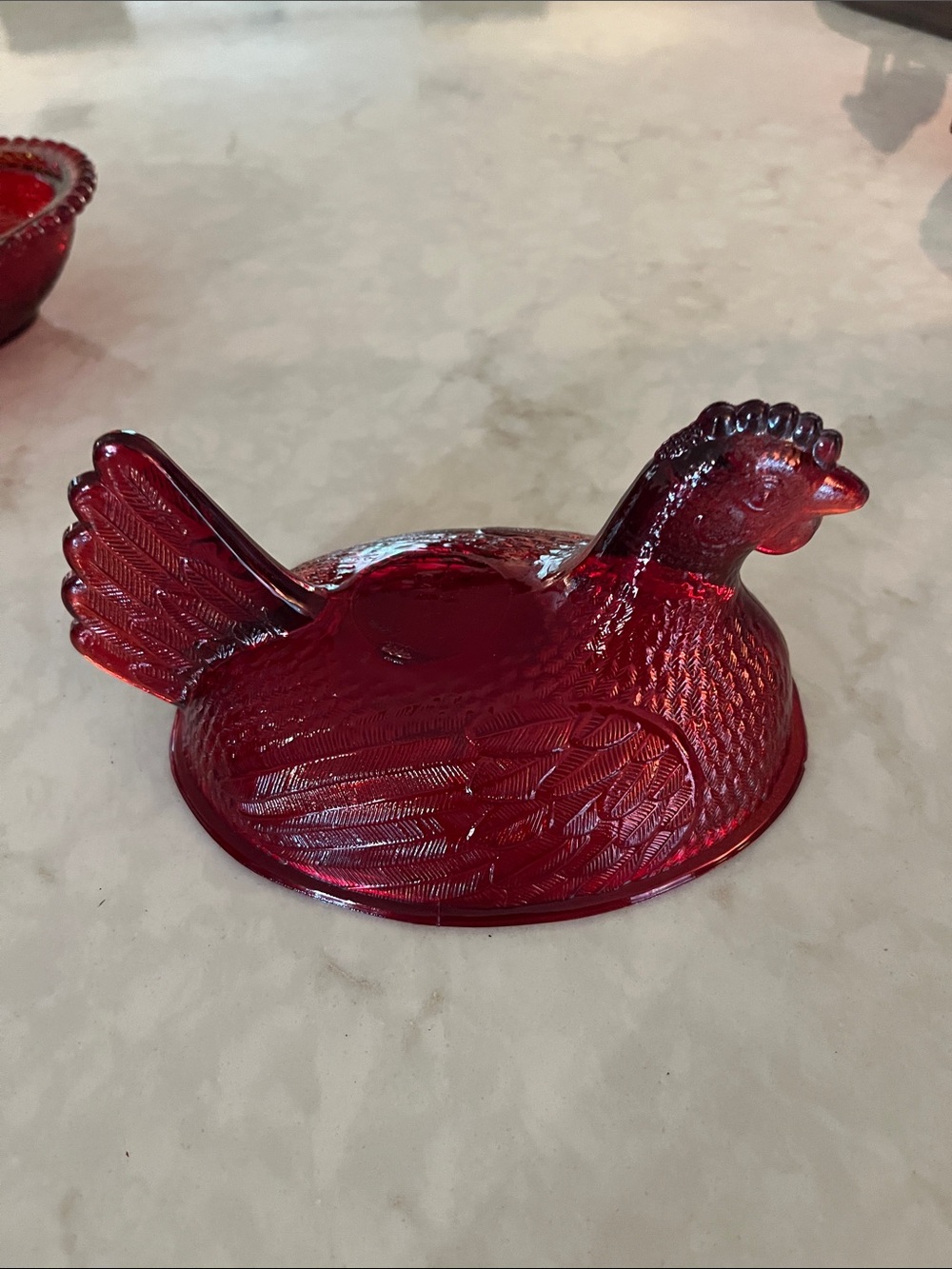 Red Hen on Nest Beaded Nest Candy Dish Vintage Farmhouse Decor. READ - Picture 7 of 7